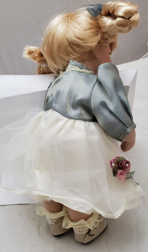 Vintage Genuine Beautiful Porcelain Fashion Doll White Grey Lace Dress