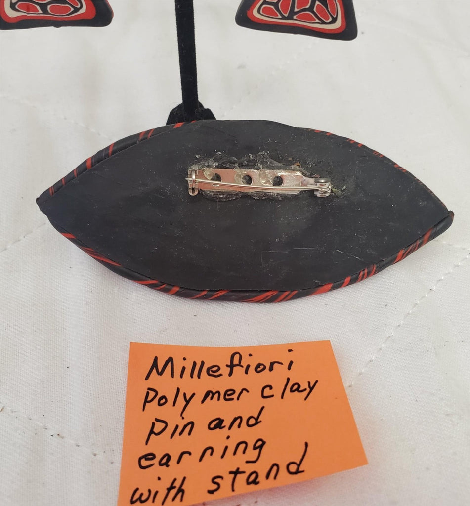 Millefiori Polymer Clay Pin and Earrings with Stand