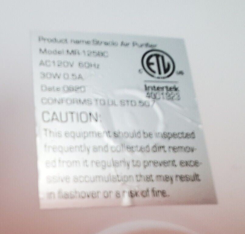 STRACLO MR-125BC Air Purifier H13 3-Stage HEPA Filtration System White