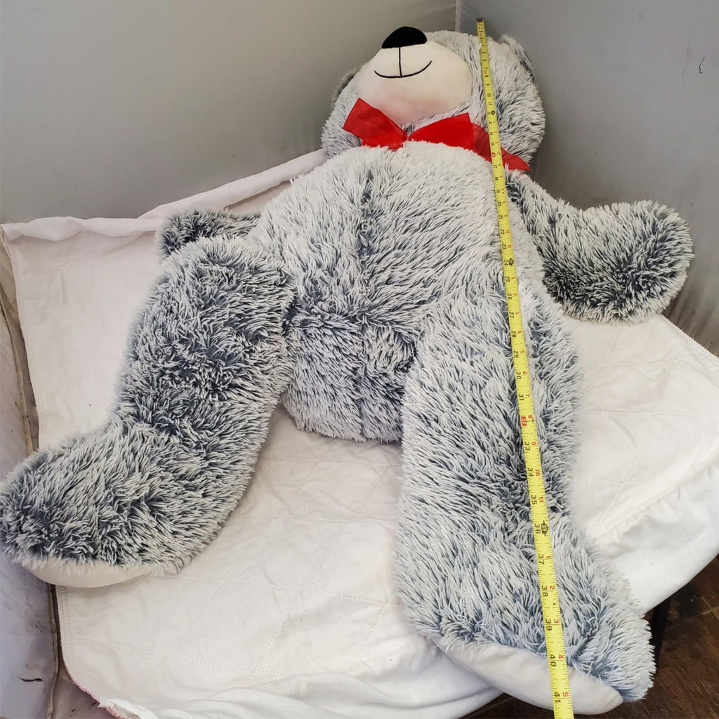 Jumbo 40" Plush Stuffed Animal Gray White Teddy Bear with Red Bow