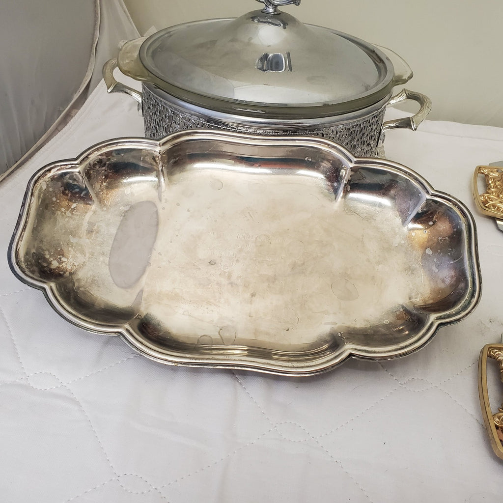 Vintage Silverplate Gravy Serving Boat Tray Dish