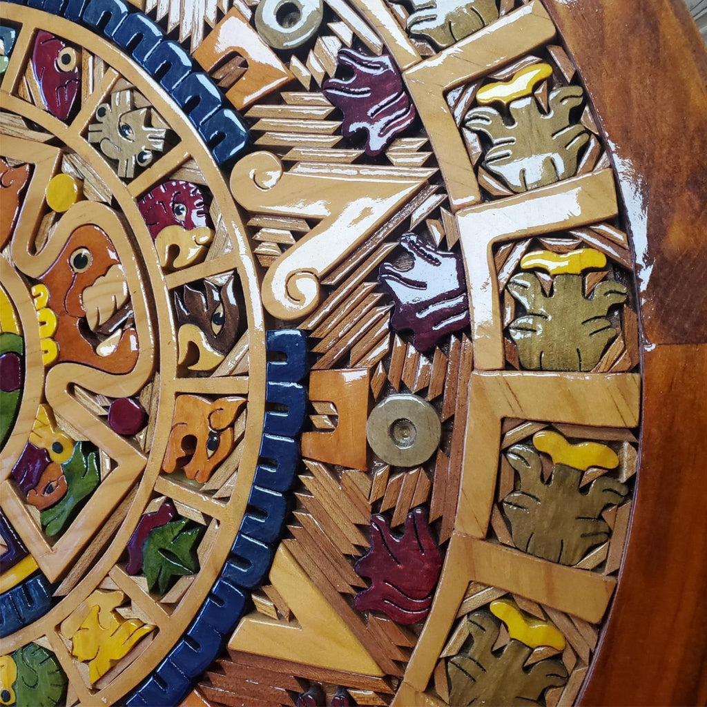 Beautiful Aztec Mayan Calendar Hand Carved Wooden Art