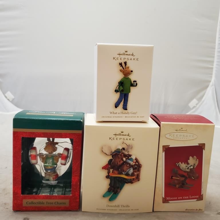 Lot of 4 Hallmark Moose On The Loose Downhill Thrills What a Handy Guy Ornament