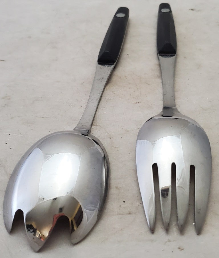 Steak Fork and Spoon Black Handle Stainless Steel Cutlery Kitchen