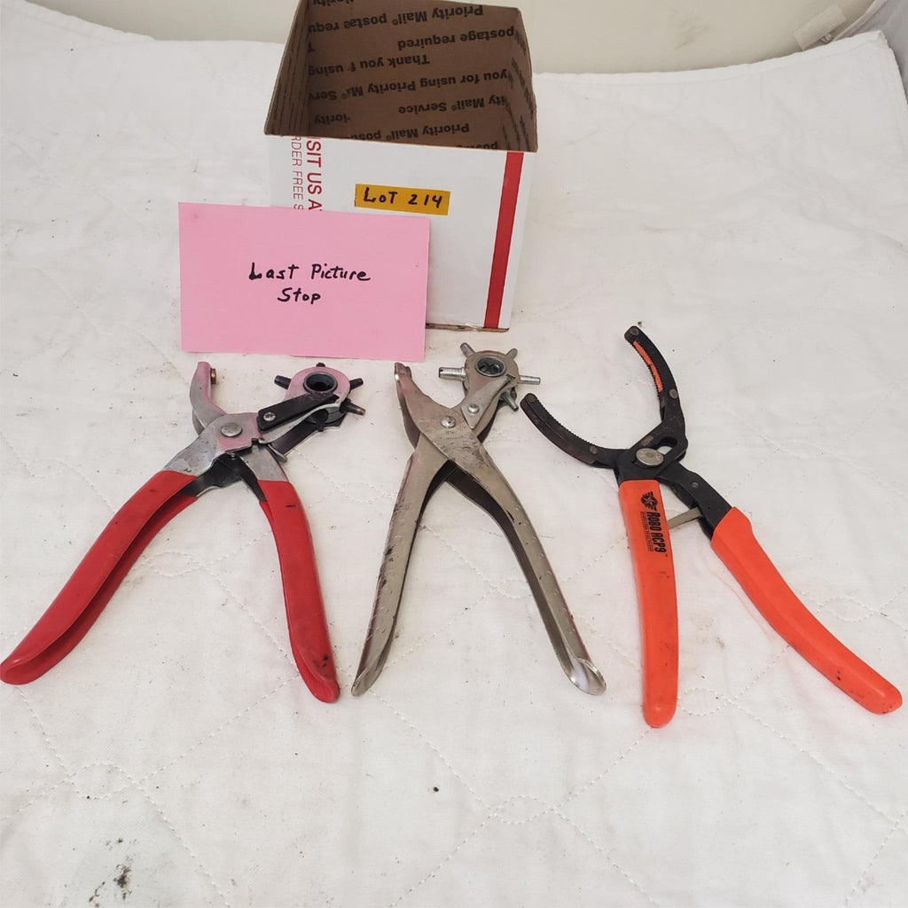 Lot of 3 Revolving Punch Pliers and Oil Filter Wrench Pliers Lot-214