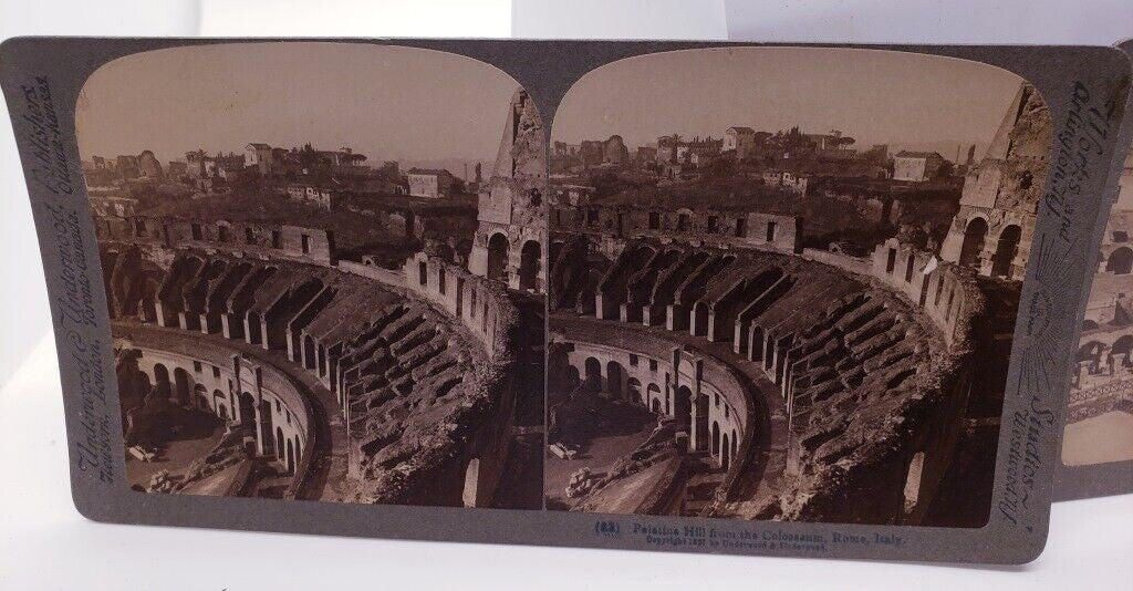 Underwood Stereoview Card 1900 Interior & Palatine Hill of Colosseum Rome Italy