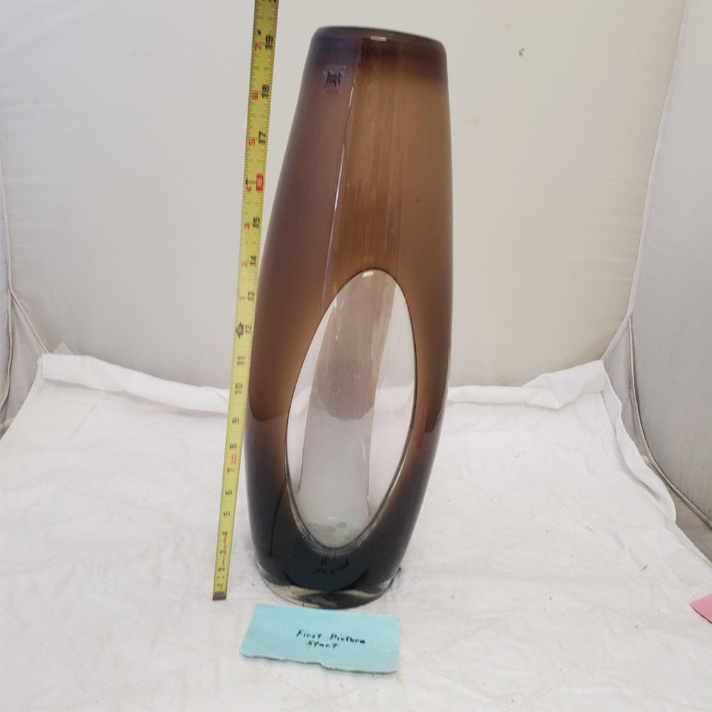 HQT Hand Made Home Design 19” Large Murano Brown & Cream Art Glass Vase