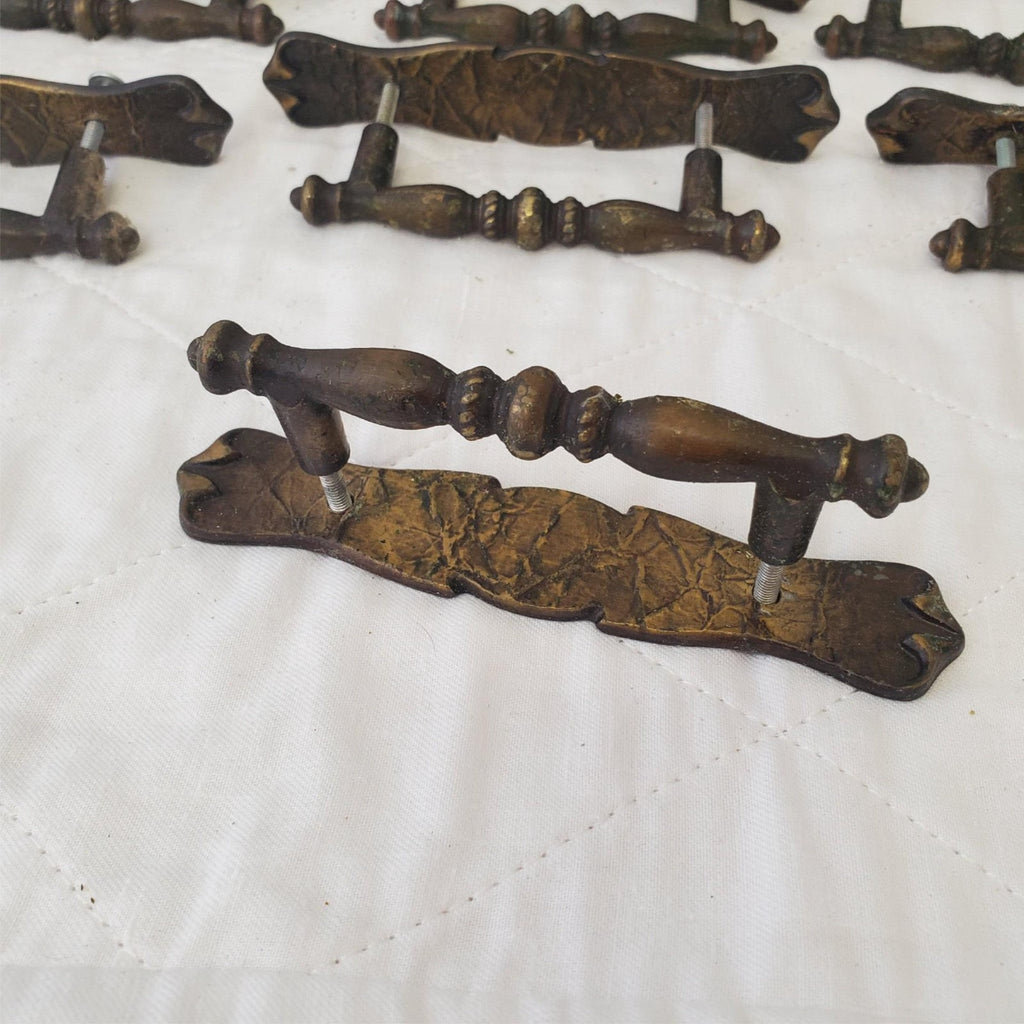 Lot of 10 Vintage Brass Amerock Carriage Cabinet Drawer Pulls w/ Back Plates #3