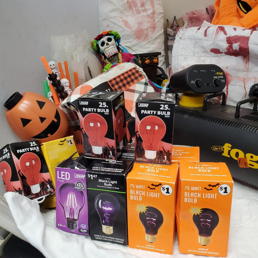 Halloween Decor Party Supplies bundle with Fog Machine Bulbs Goblets and Props