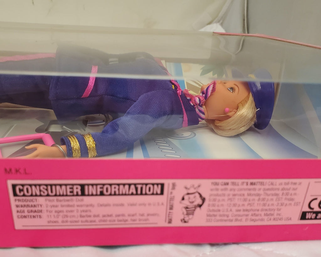 Vintage Pilot Barbie Career Doll Blue Uniform with Luggage Aviator Style