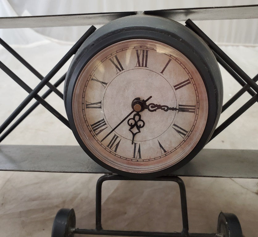 Antique Vintage Airplane-Biplane Metal Table Clock