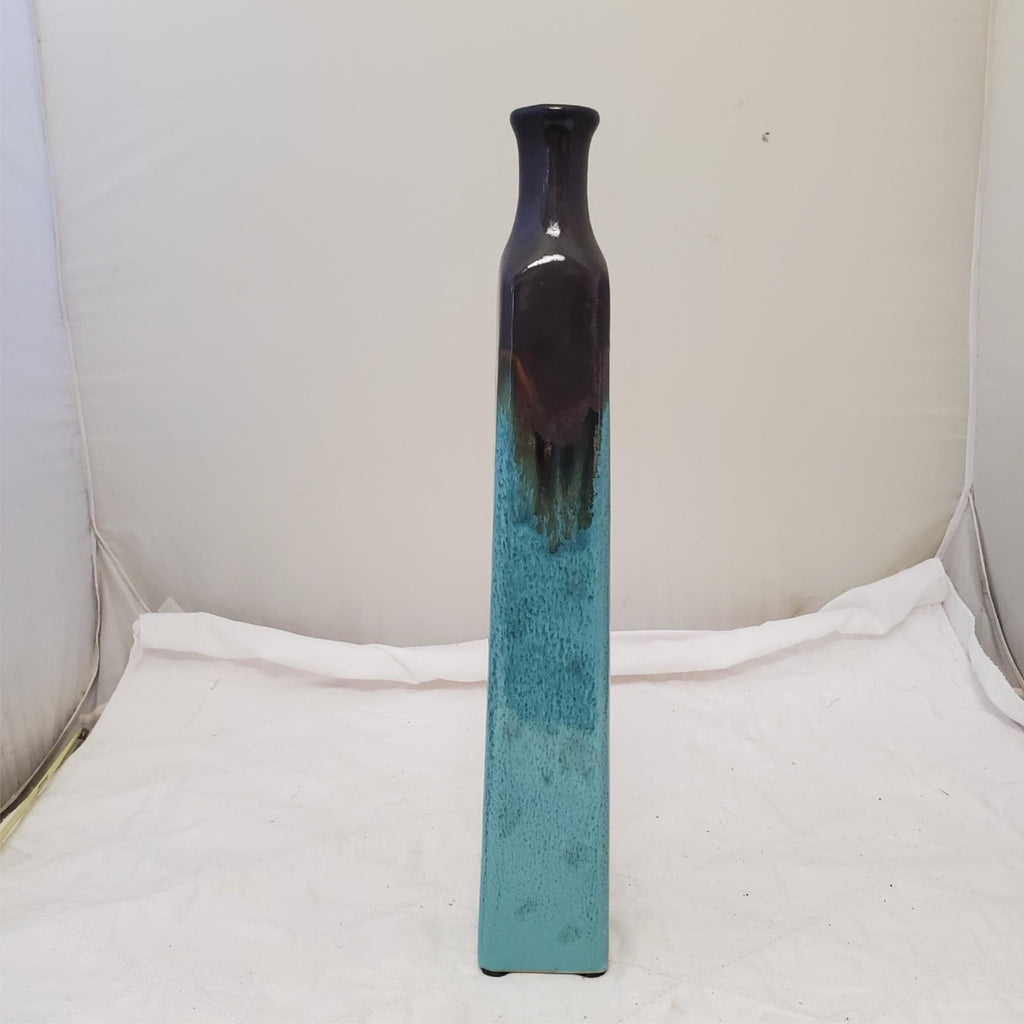 Antique Turquoise & Black Lava Drip Ceramic Vase