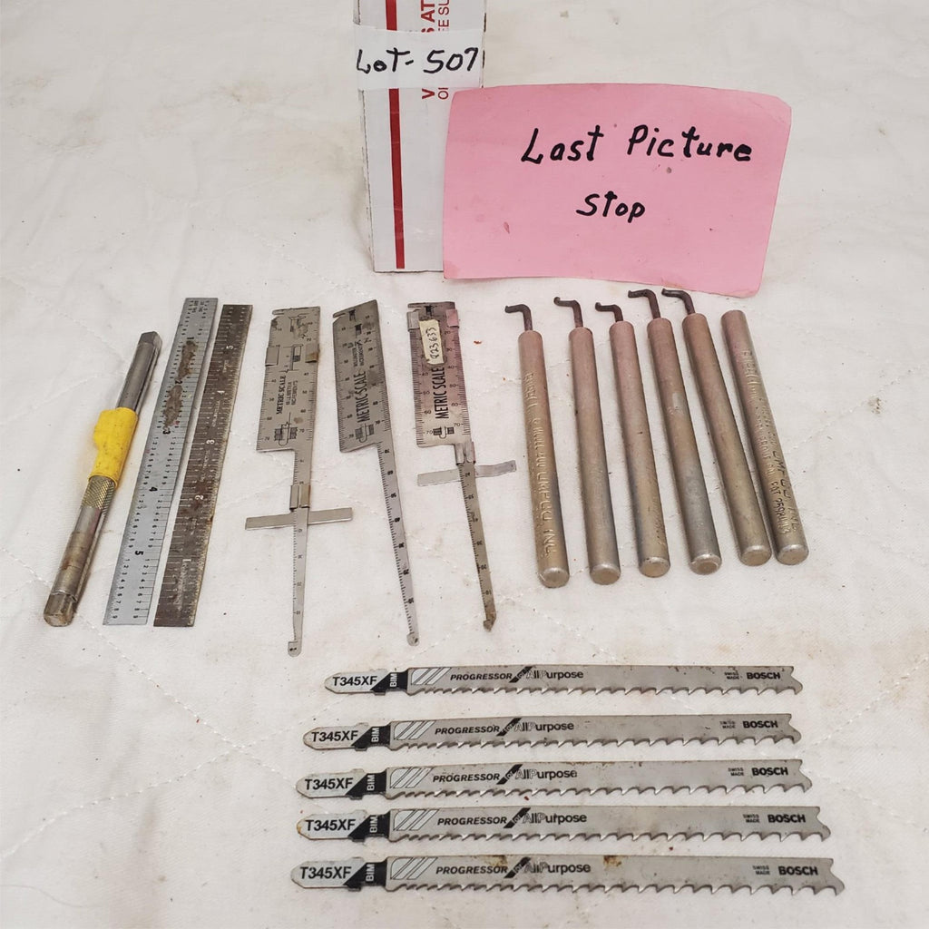 Assorted Precision Measuring Tools Scribes and Bosch Jigsaw Blades LOT-507