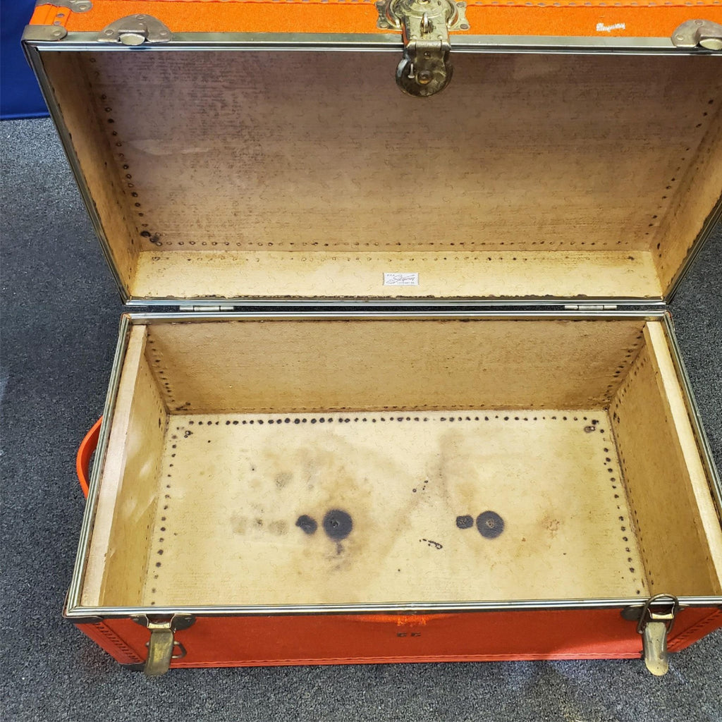 Vintage Skyway Luggage Orange Trunk with Brass Fittings