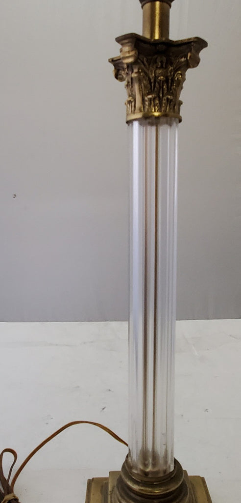 Vintage Brass Clear Crystal Mid Century Modern Electric Table Lamp Light