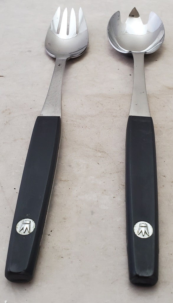 Steak Fork and Spoon Black Handle Stainless Steel Cutlery Kitchen