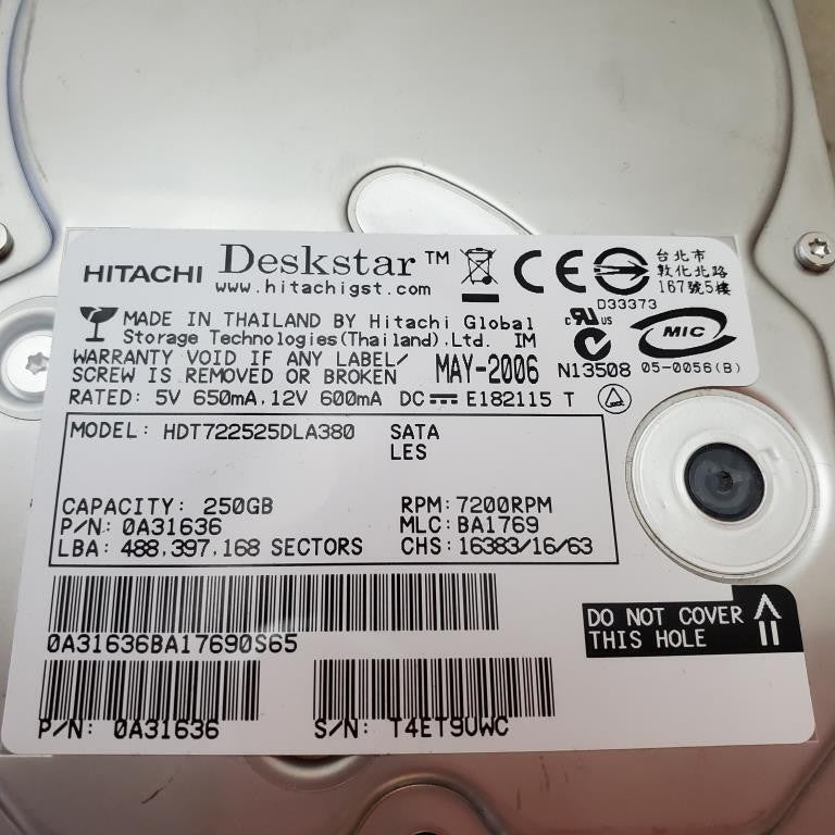 Hitachi Deskstar 250GB 7200RPM 8MB Cache SATA 3.5 Hard Disk Drive HDT722525DLA38
