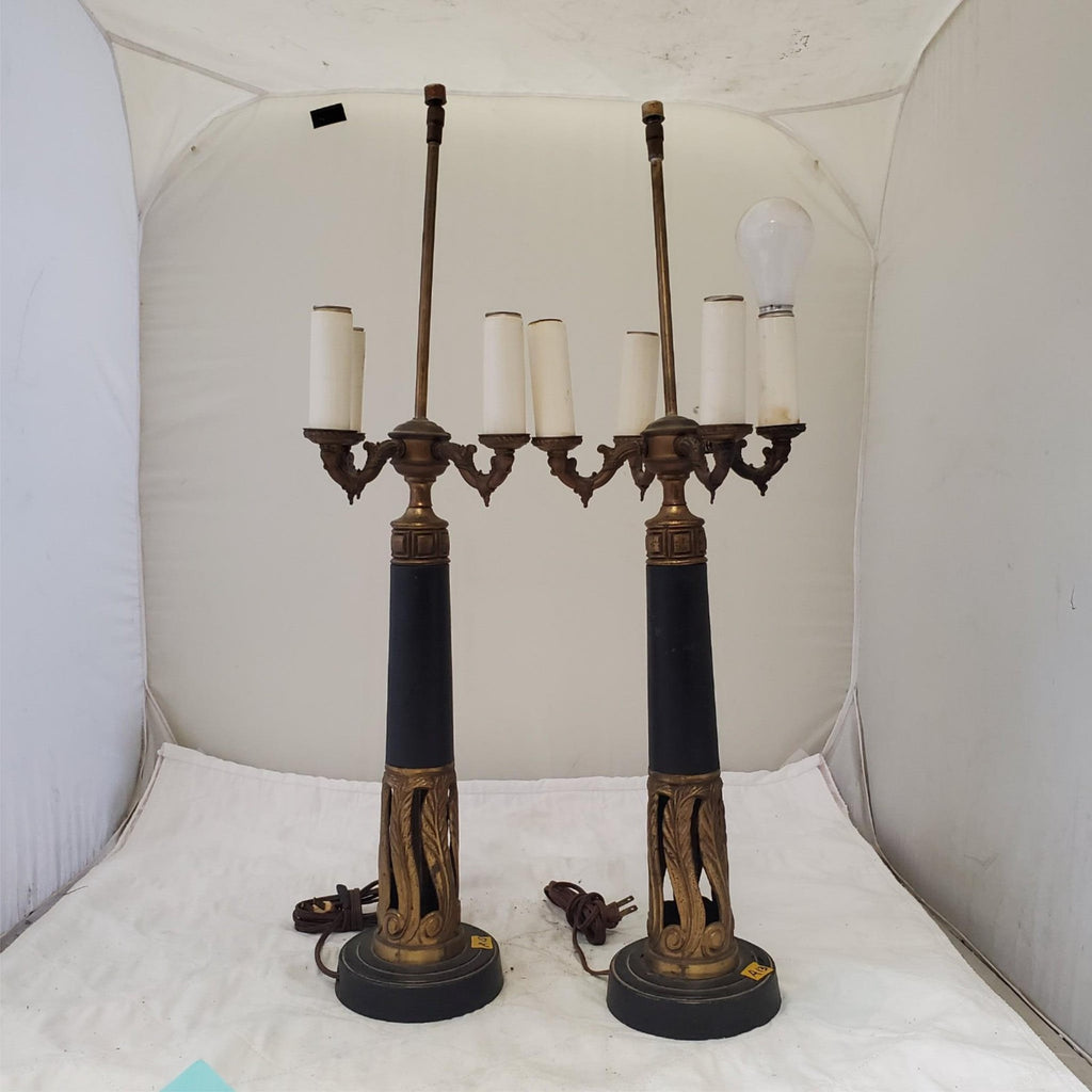 Lot of 2 Vintage Brass Candelabra Table Lamps A13