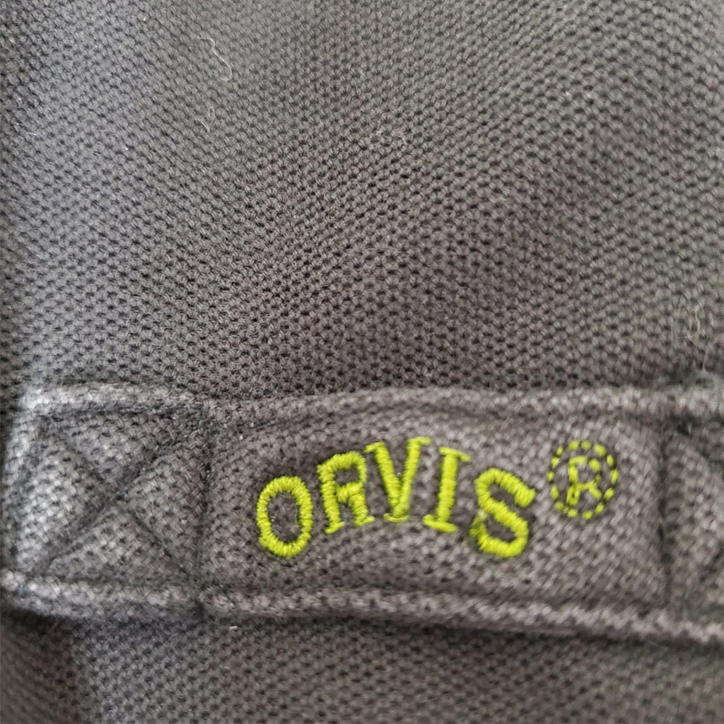 Orvis Men's Black Short Sleeve Size L-T Polo Shirt with Purple Collar
