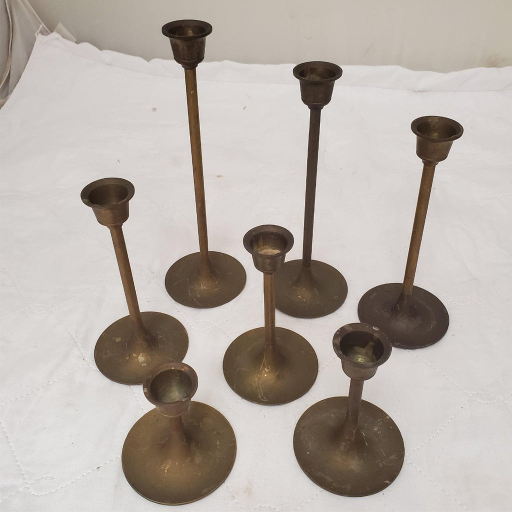 Set of 7 Vintage Brass Taper Candlestick Holders