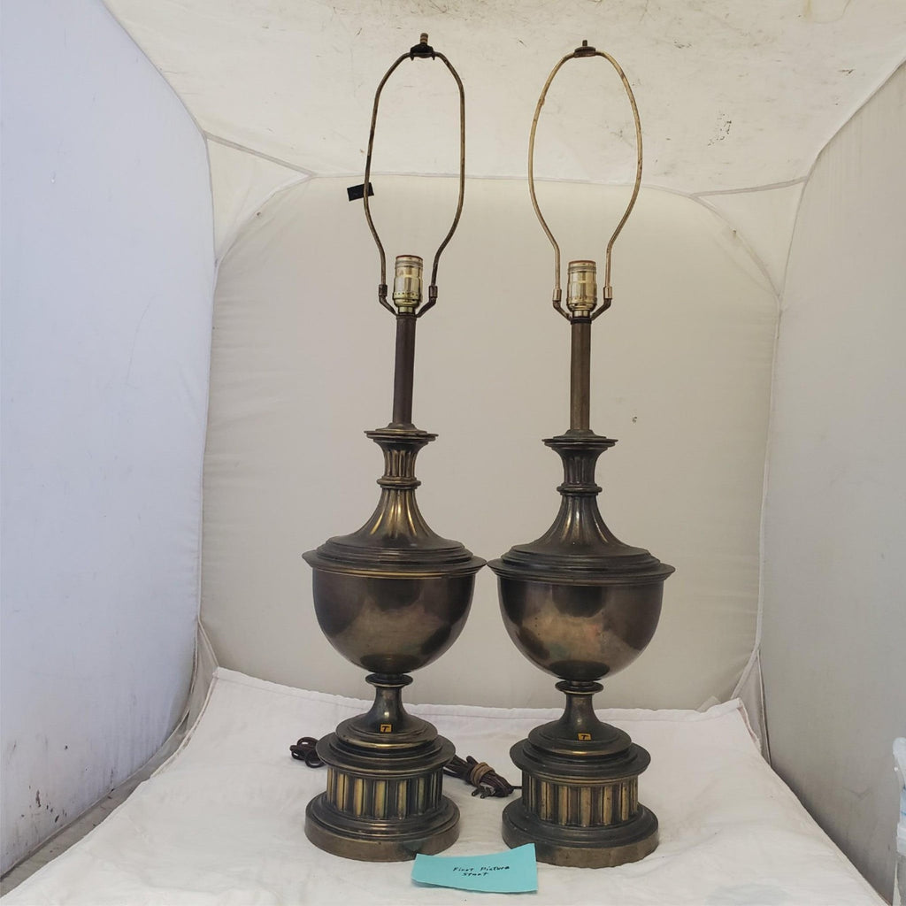 Lot of 2 Vintage Brass Urn Trophy Portable Table Lamp T