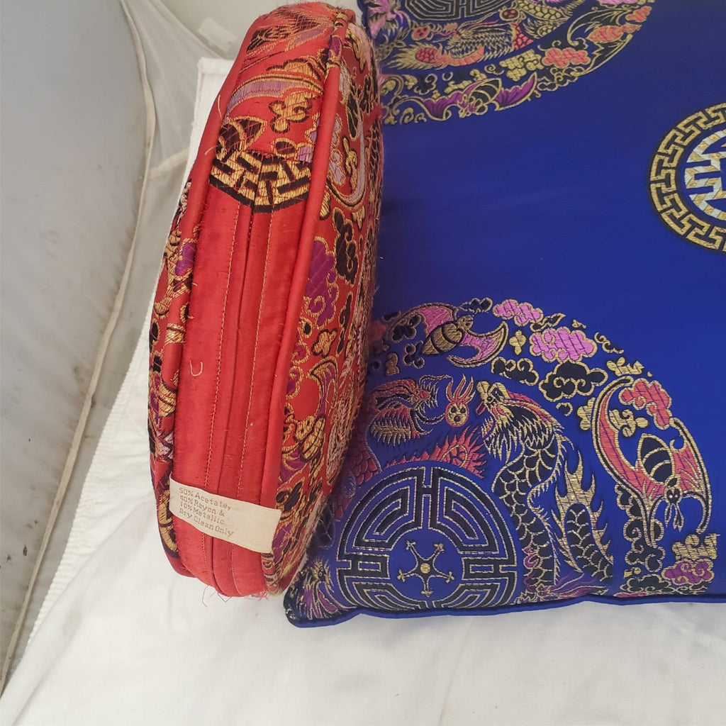 Royal Blue Embroidered Longevit Chinese Silk Pillow & Tibetan handmade Cushion 