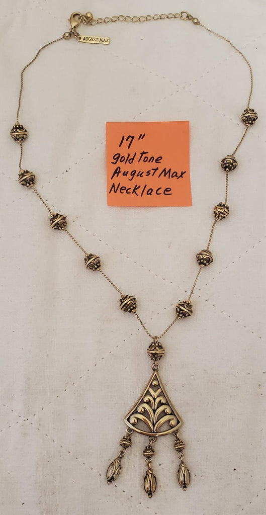 17" Vintage August Max Beaded Necklace With Dangly Pendant