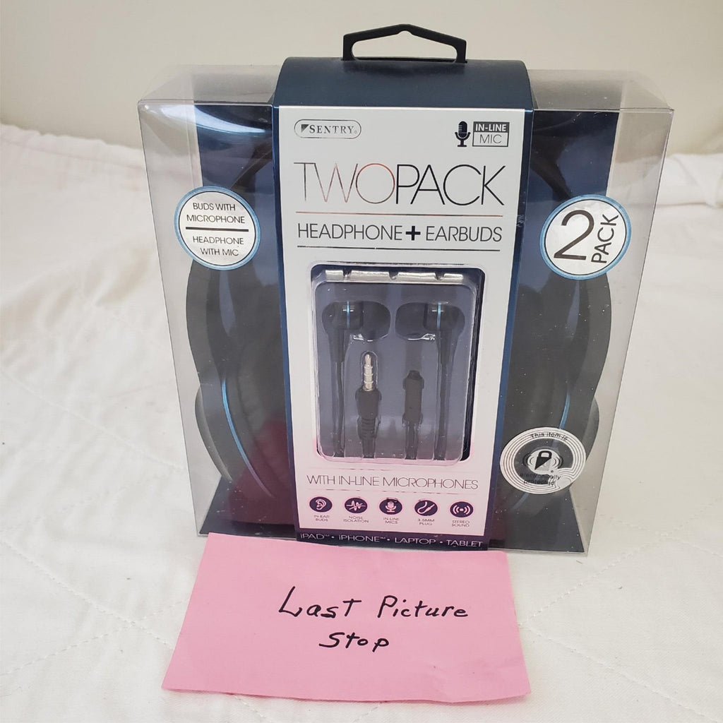 Sentry Blue Two Pack Headphone + Earbuds w/In-Line Microphones Stereo