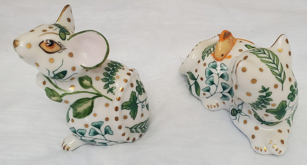 Vintage Lynn Chase Hollohaza Hungary Cat & Mouse Porcelain Figurines