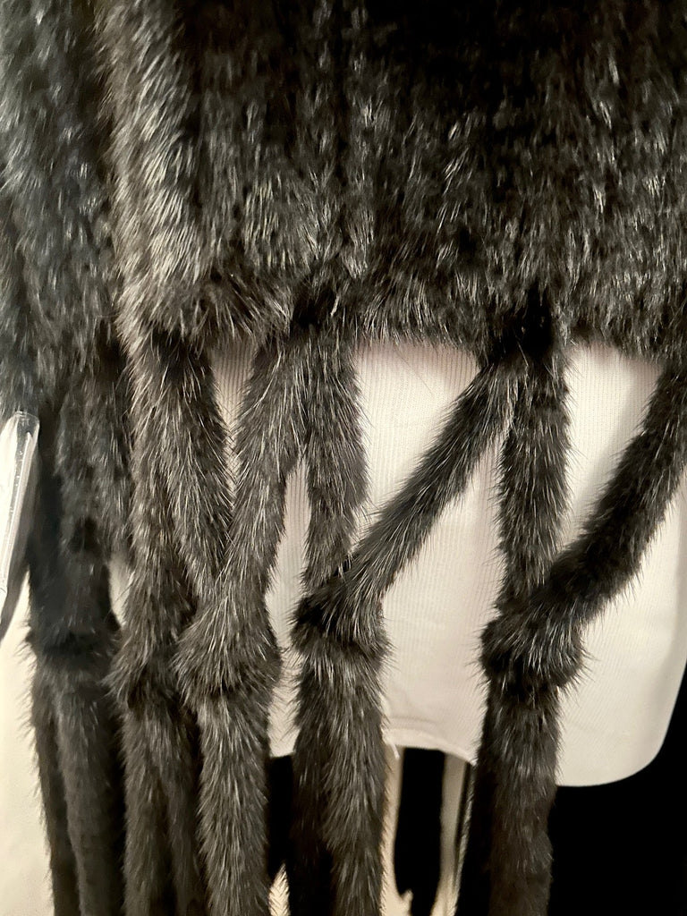 Saks Fifth Avenue MINK FUR Black Poncho Fringe One Size NWT Retail $1,495