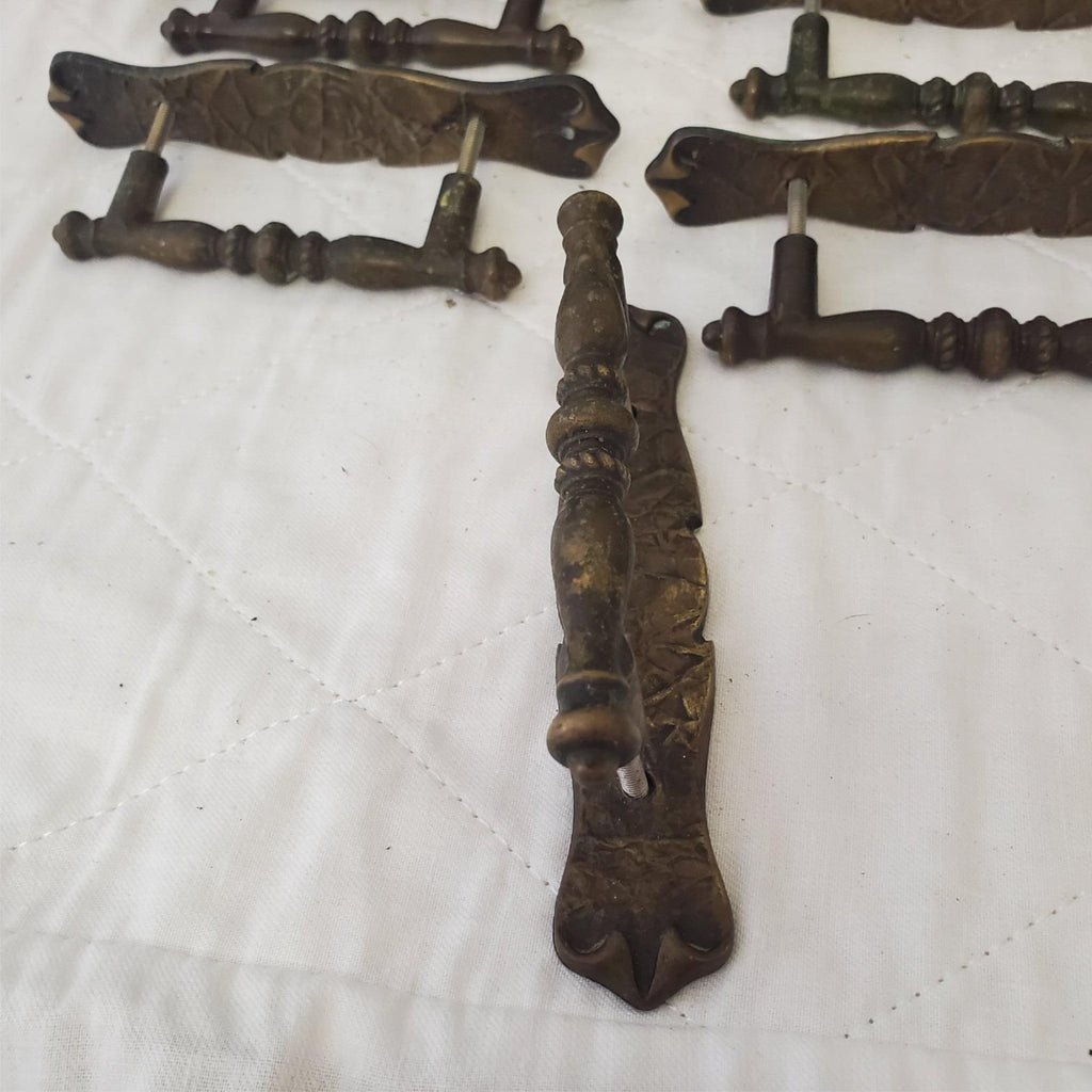Lot of 10 Vintage Brass Amerock Carriage Cabinet Drawer Pulls w/ Back Plates #2