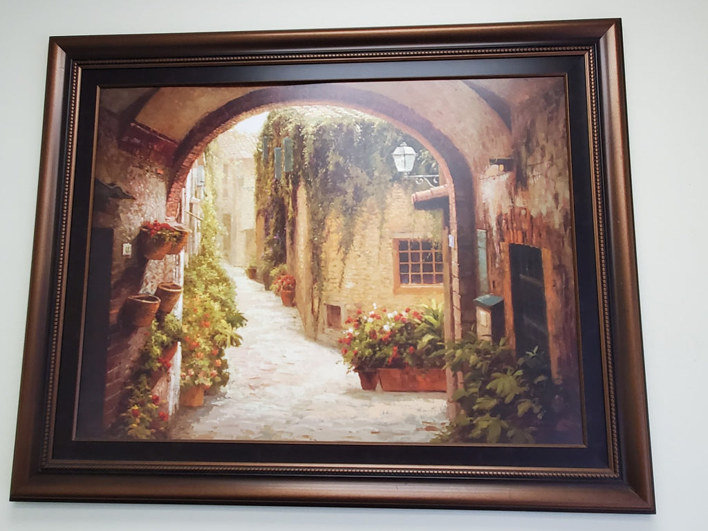 Very Large Mediterranean Tuscan Framed Decorative Print 47i n x 59 in