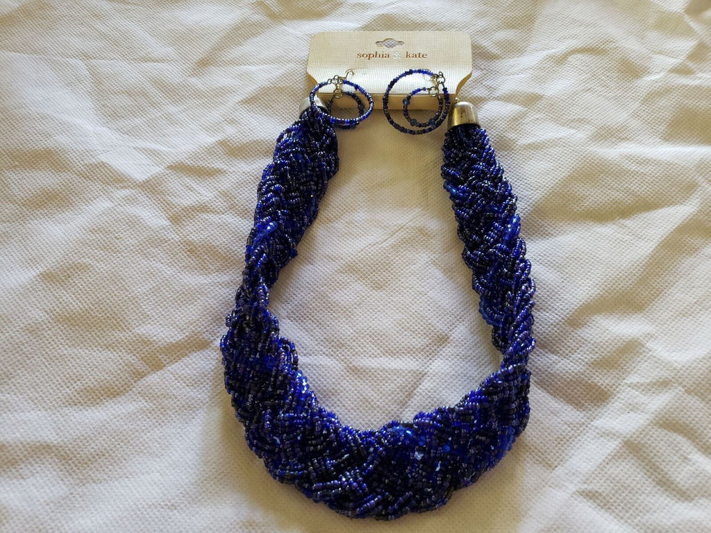 Blue and Black Sophia and Kate Collection Necklace with Earrings Jewelry Set