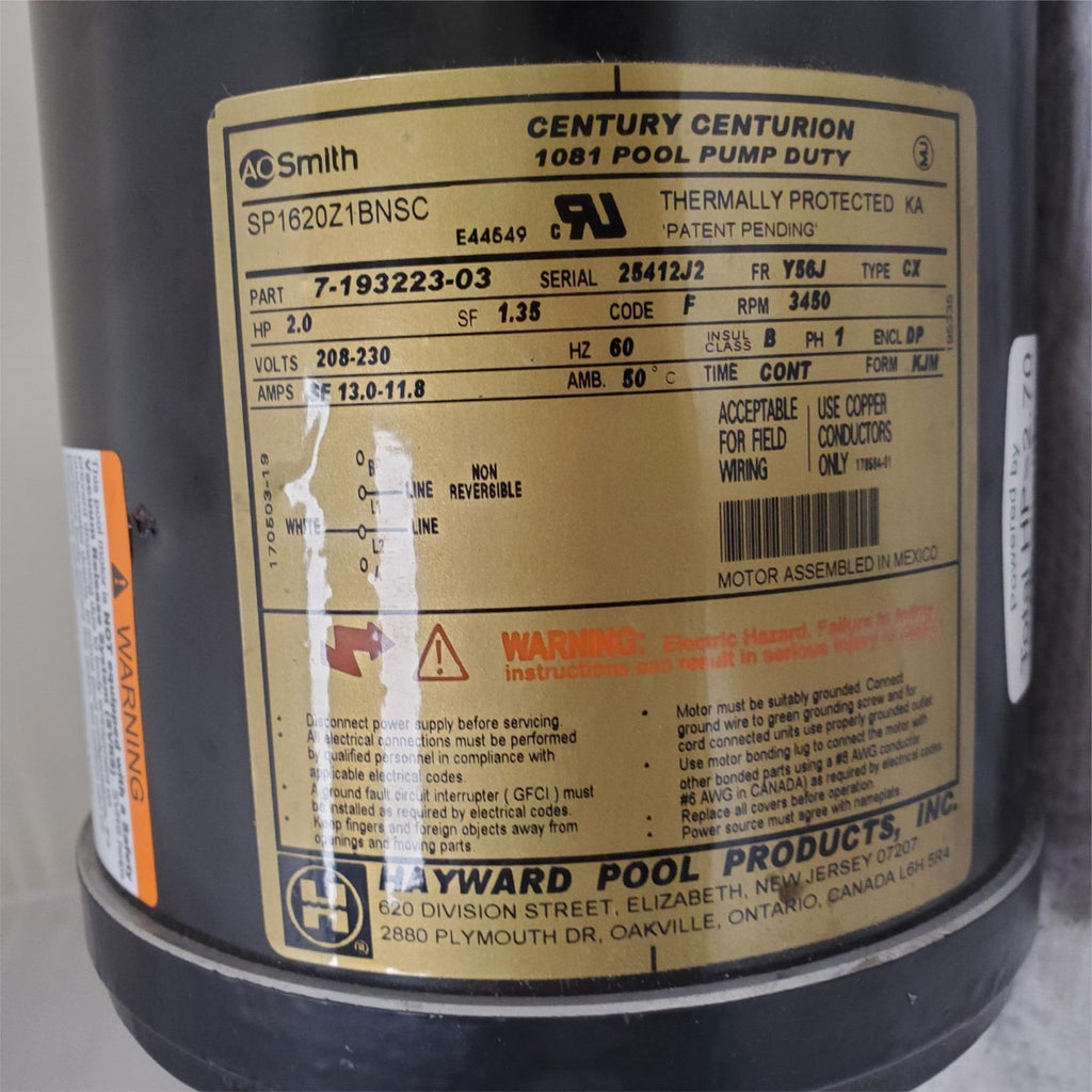 Hayward Swimming Pool Pump Motor Power SP1620Z1BNSC