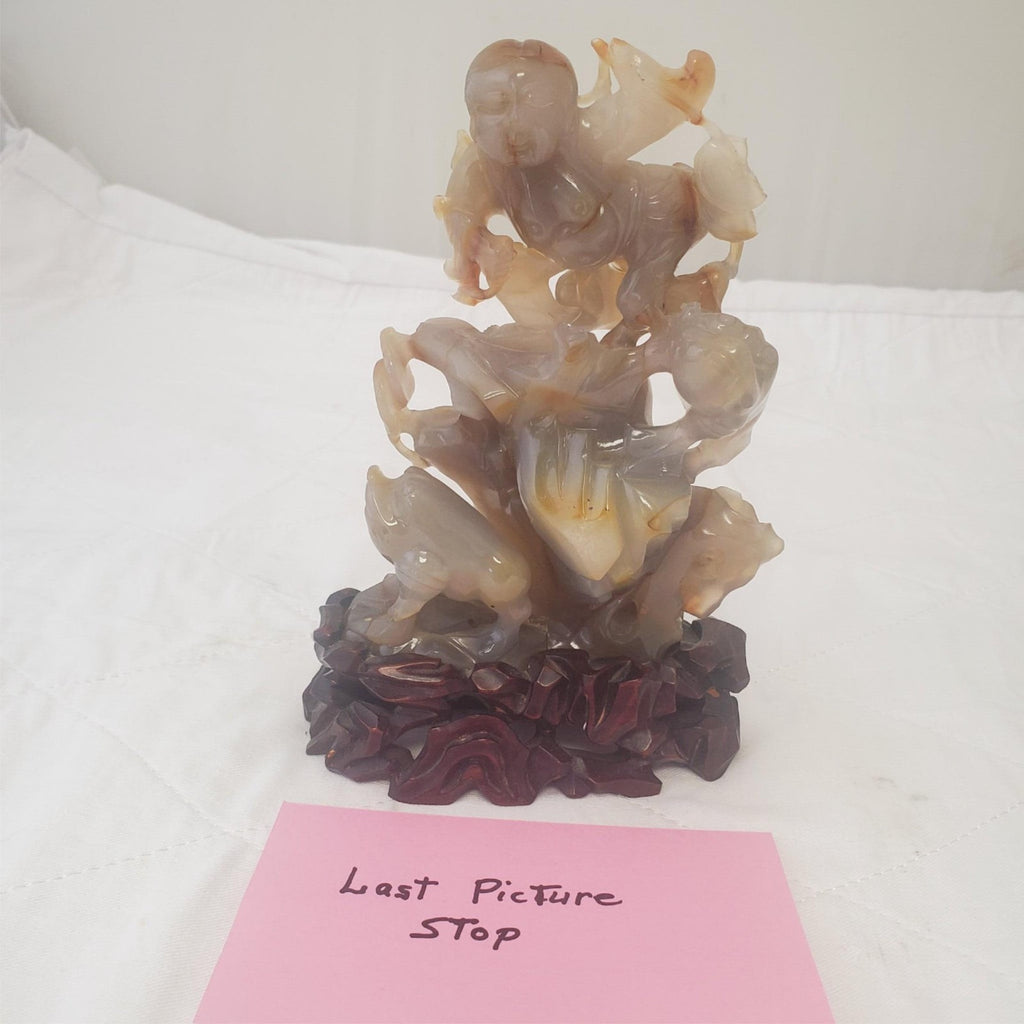 8.58"Natural Agate Dragon & Horse Carving Collectible