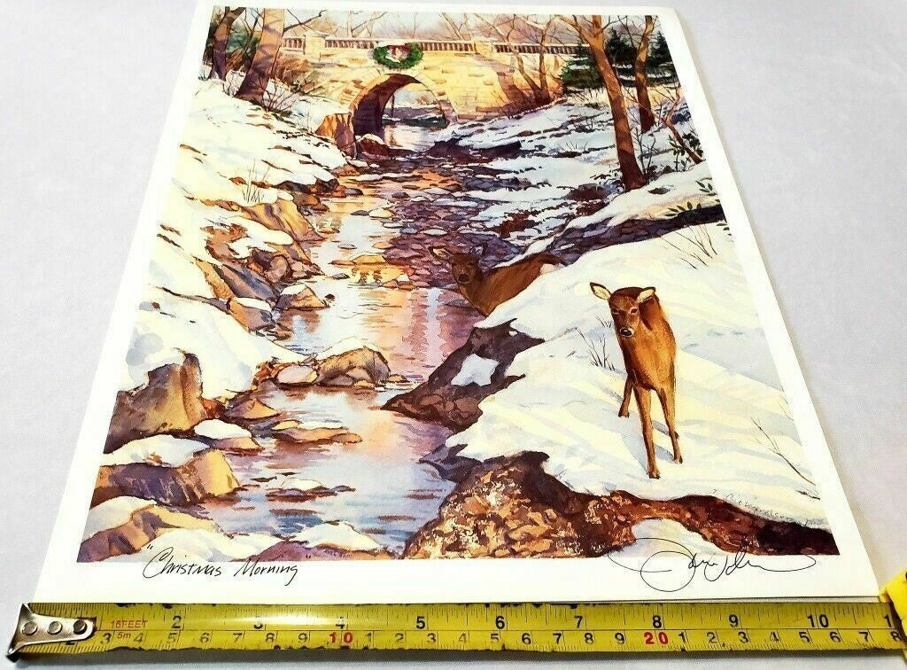 Christmas Morning Art Print Deer and Train Station By Ken Harris