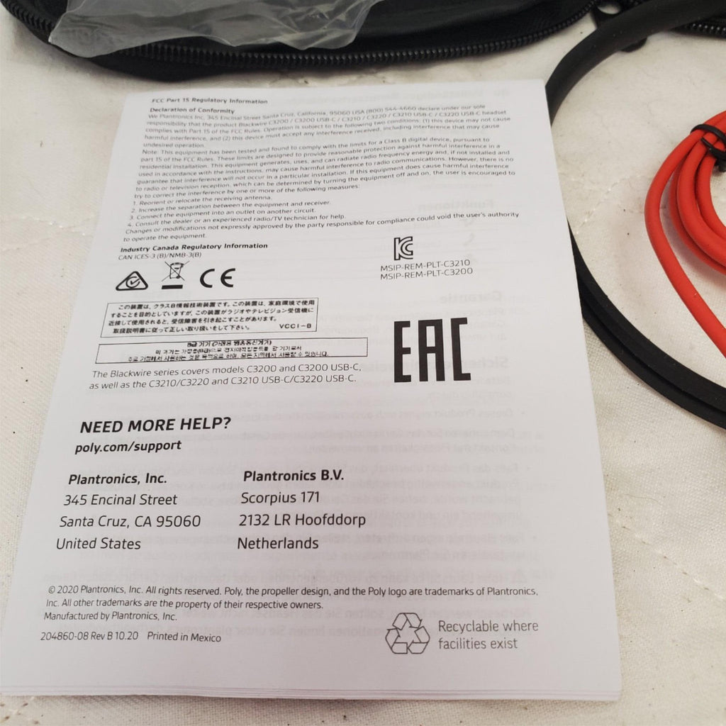 Plantronics C3200 Blackwire USB Headset with USB Adapter Case