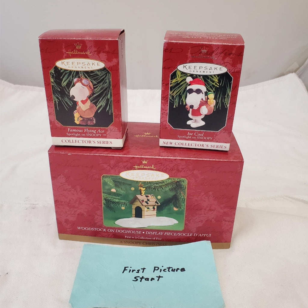 Lot of Hallmark Keepsake Spotlight on Snoopy & Woodstock On Doghouse Ornaments