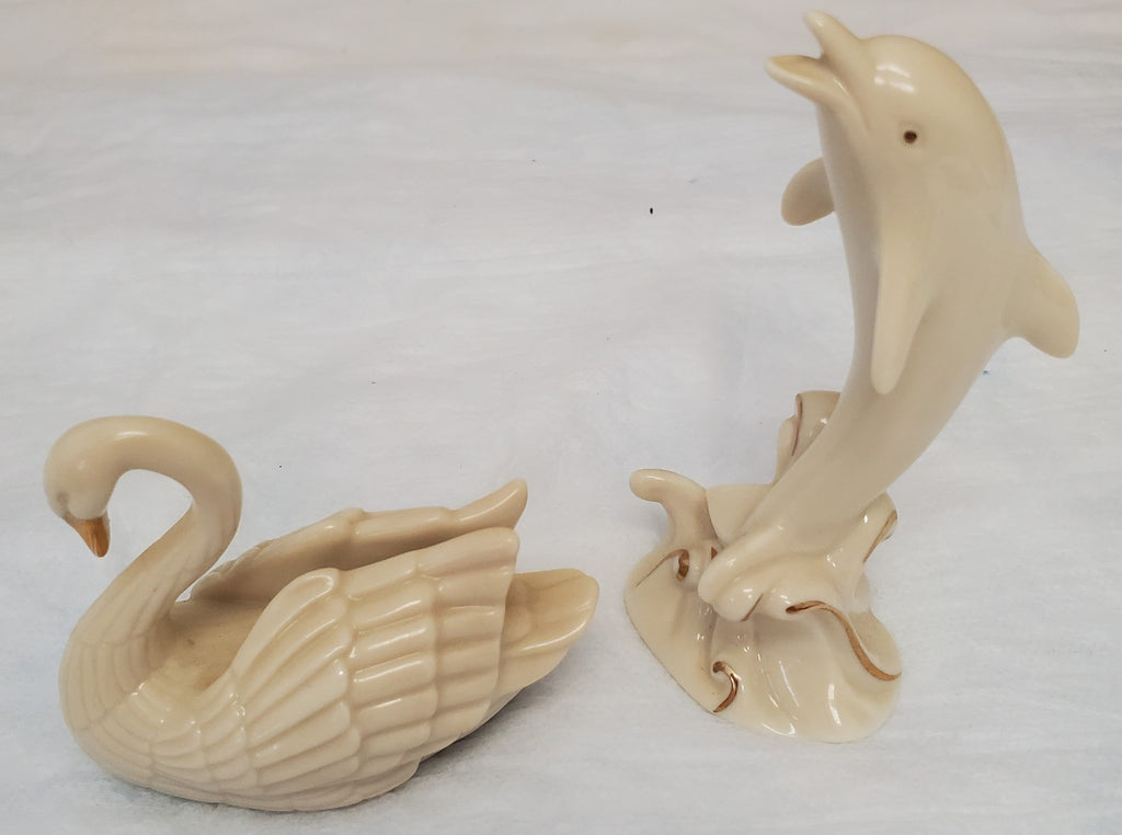 Vintage Lenox Leaping Dolphin & Swan Figurines Handcrafted with Gold Trim