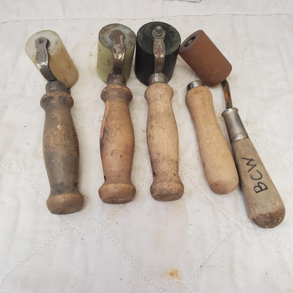 Lot of 5 Assorted Wooden Handle Seam Brayers Rollers LOT-848