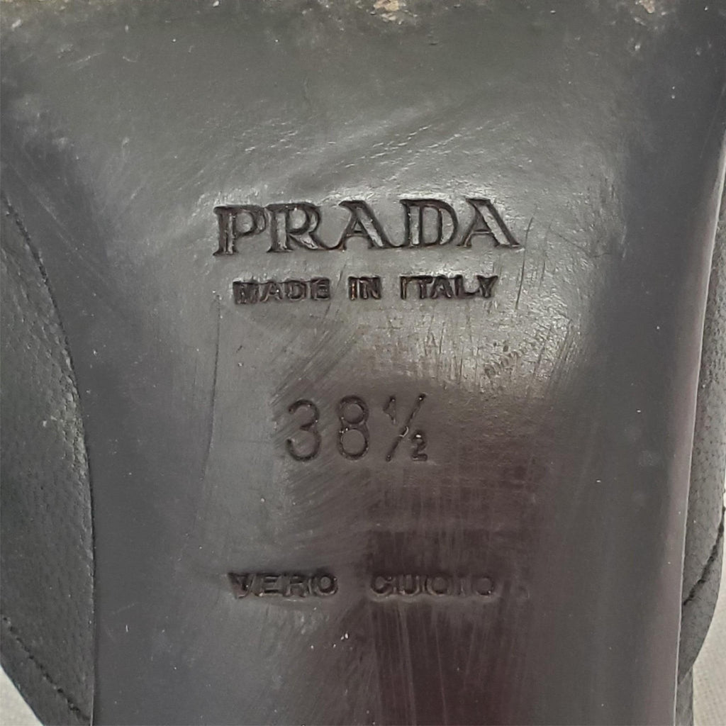 Prada 2000's Black Kitten Mule Heels with Silver Keychain Toe Strap