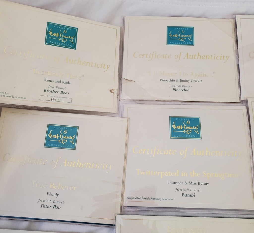 Large Lot of Walt Disney Collection Certificate of Authenticity COA Paperwork