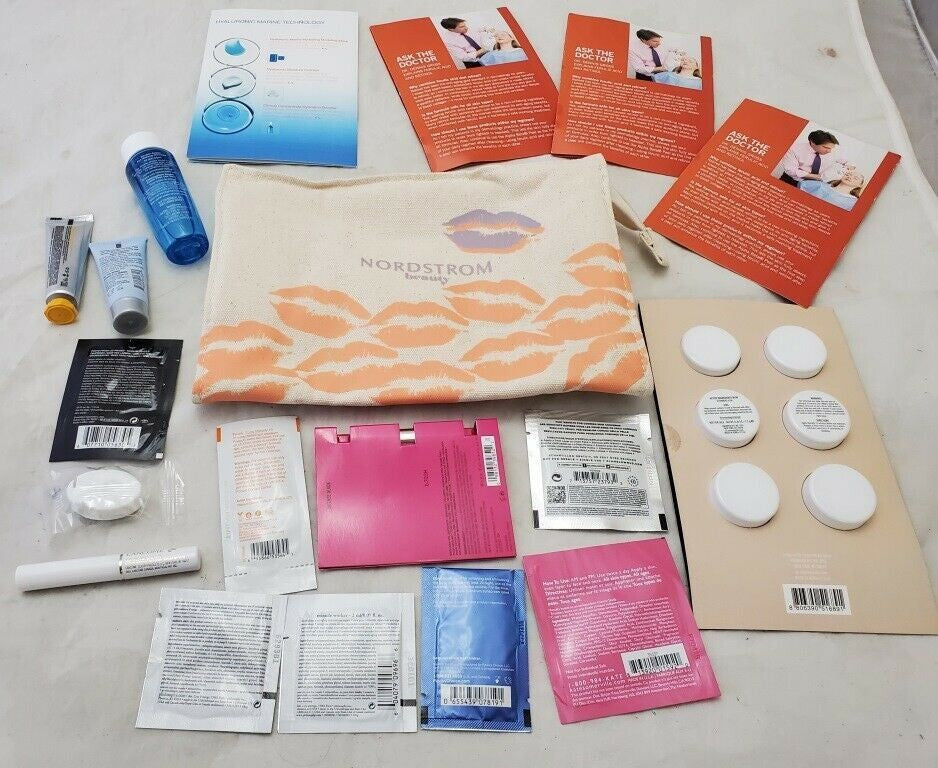 Nordstrom Beauty Cosmetic Makeup Bag and Mascara, Moisturizer, Serum Sample Set