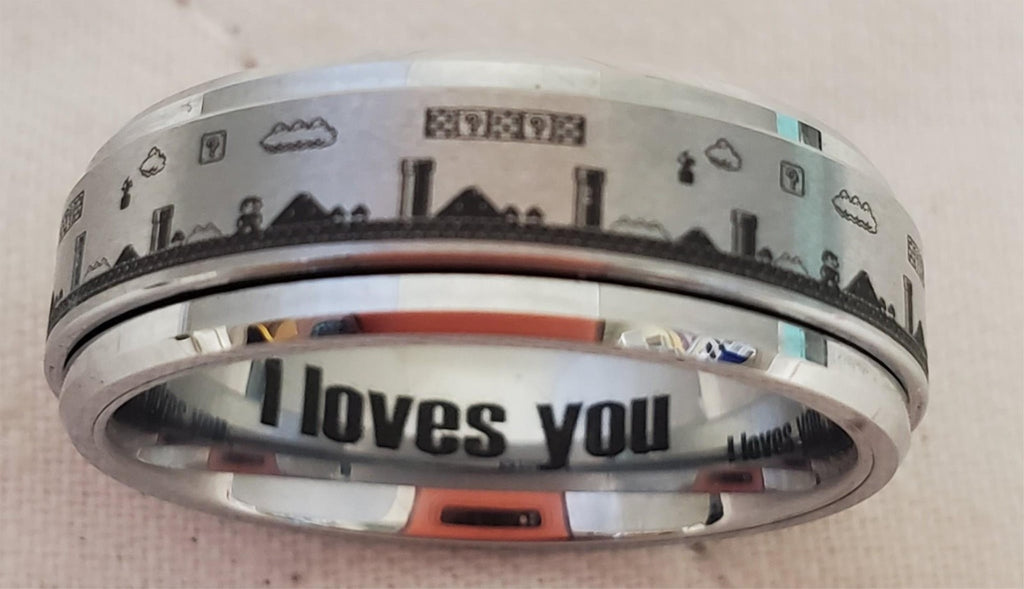 Tungsten Carbide Super Mario Video Game Spinner Ring