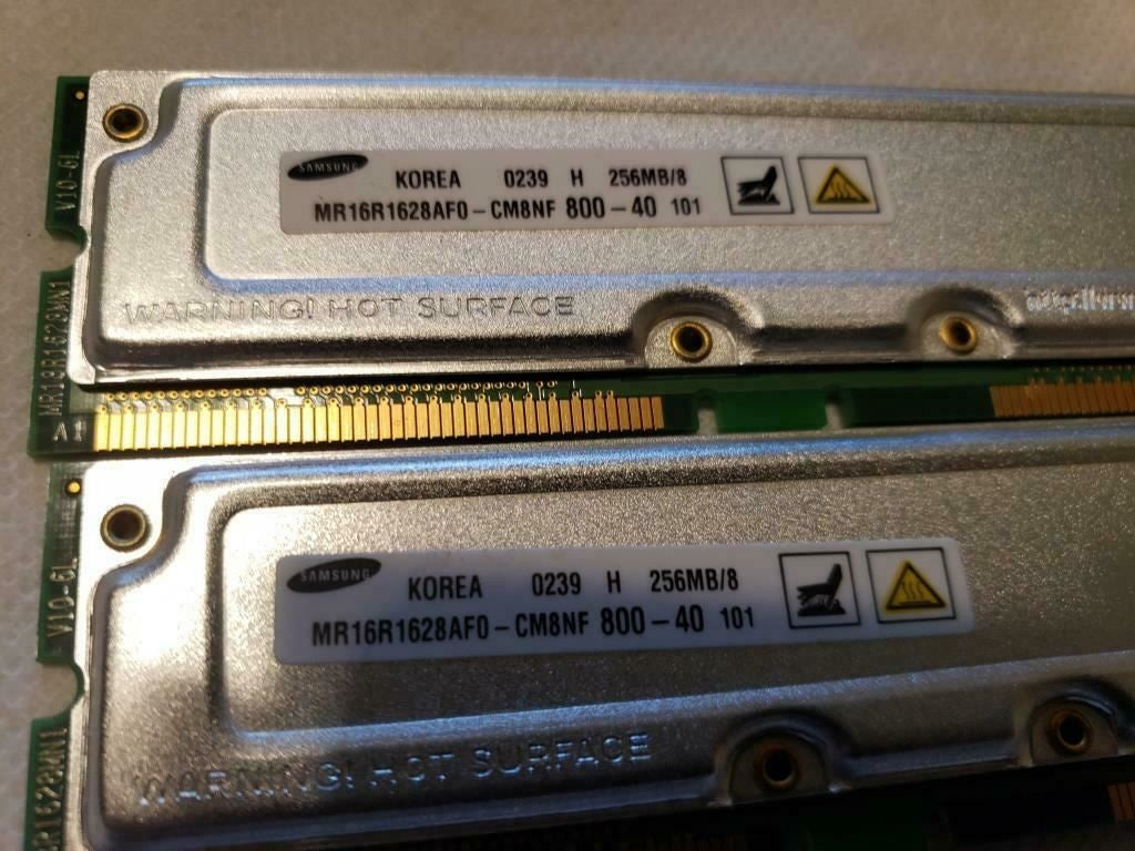 2 Used Samsung MR16R1628AF0-CM8 256MB PC800-40 RDRAM NR355