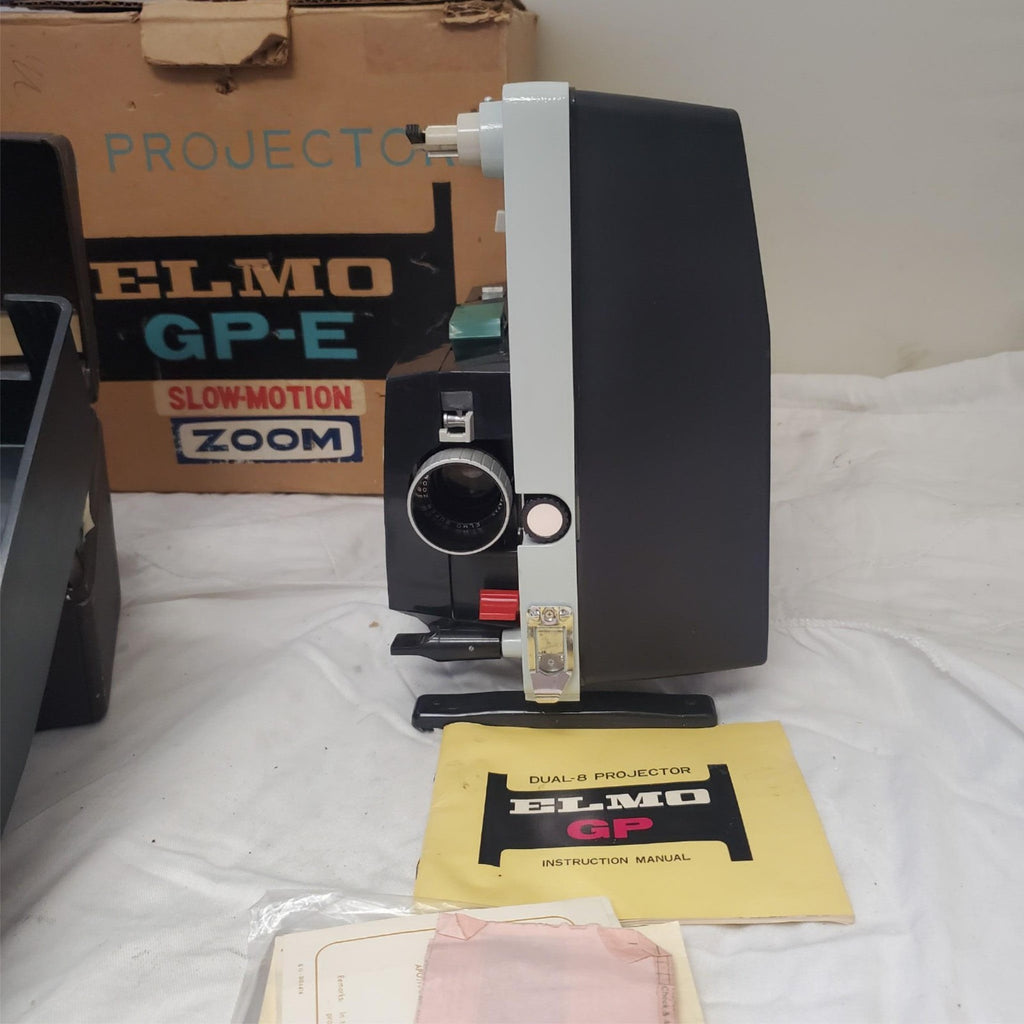 8mm Projector ELMO GP-E Slow Motion Zoom & Film Reel Storage Box