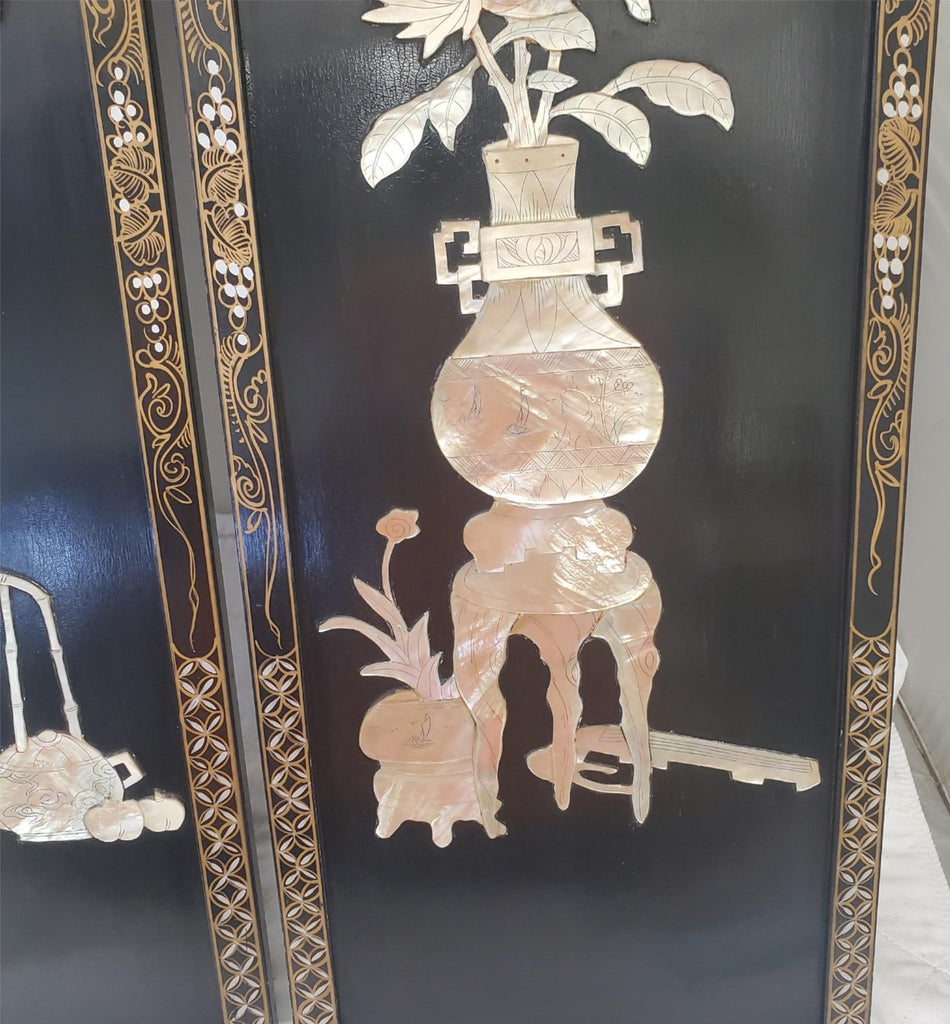 Pair Vintage Japanese laquer Wall Panels