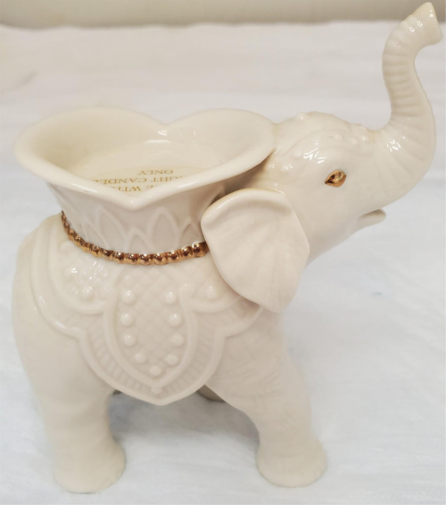 Lenox Elephant Candle Holder Trunk Up Design, Gold Trim, Unused Condition