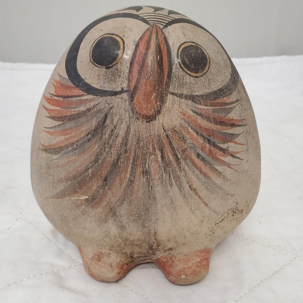 Vintage Tonala Mexican Folk Art Pottery Owl Figurine