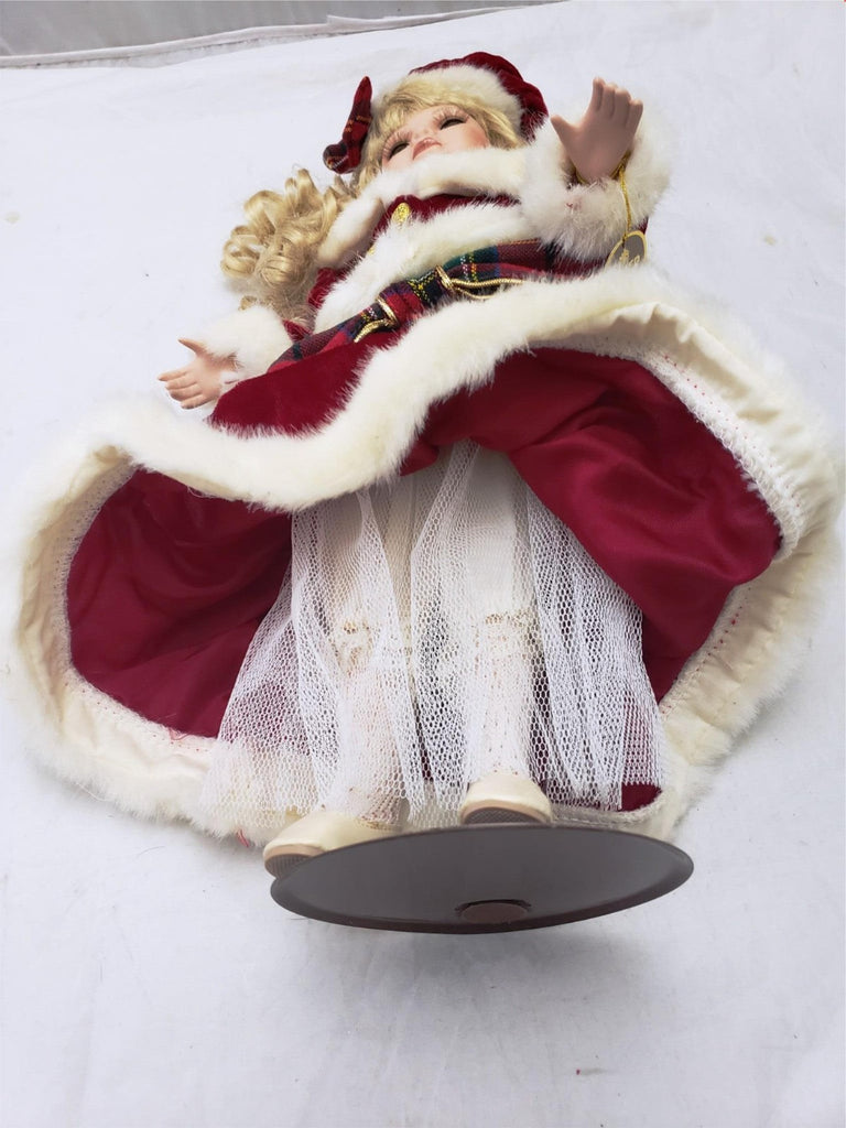 Vintage Original Christmas Blessings Porcelain Praying Doll Red Dress Hat